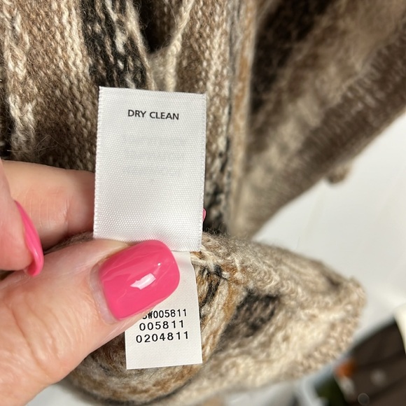 J. Jill Womens Waterfall Front Cardigan L Brown Tan Cream Pockets Aztec Wool EUC - Picture 9 of 15